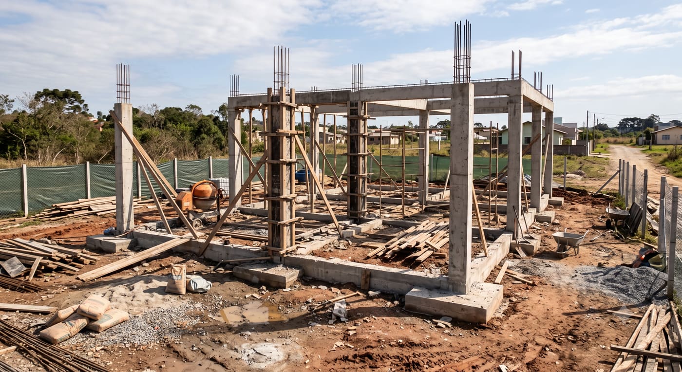 Obra em fase de estrutura, ainda decidindo fornecedores